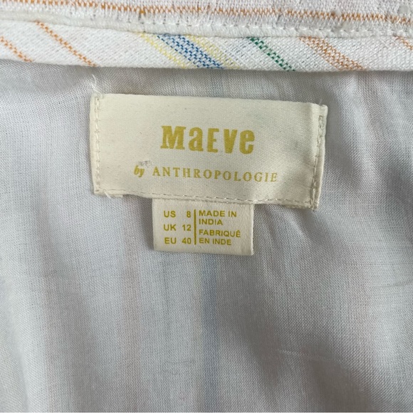Maeve Anthropologie Dress Women 8 Cream Striped Knee Length Cotton Short Sleeve - Picture 12 of 16